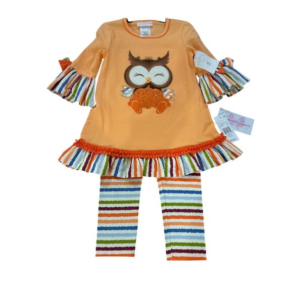 🎉Bonnie Jean Girls Owl Applique Tunic Top and Leggings 2 Pc Set- Size 5 - Picture 2 of 8